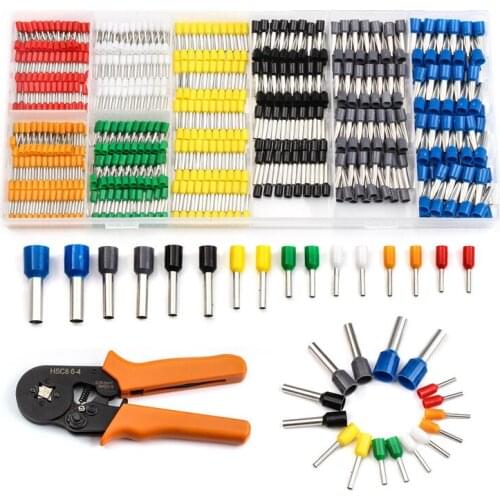 800 PCS Cord End Ferrules Crimp Terminals Wire Connectors + 1 PC Ratchet Terminal Crimping Plier Self-adjust Hand Tools