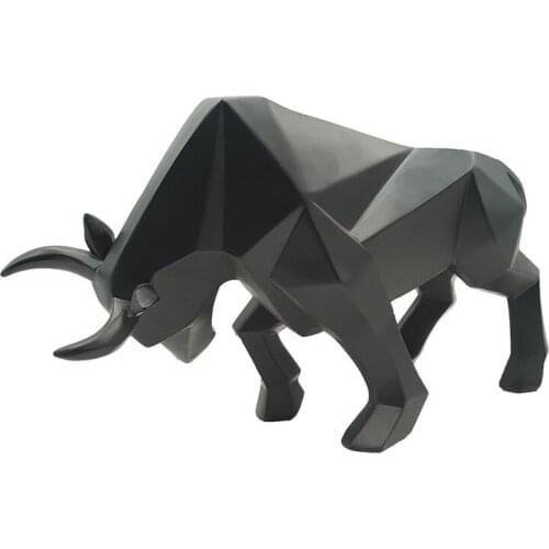 ABSTRACT BLACK COW SCULPTURE GEOMETRIC RESIN OX STATUE WILDLIFE DECOR GIFT CRAFT ORNAMENT ACCESSORIES FURNISHING R178