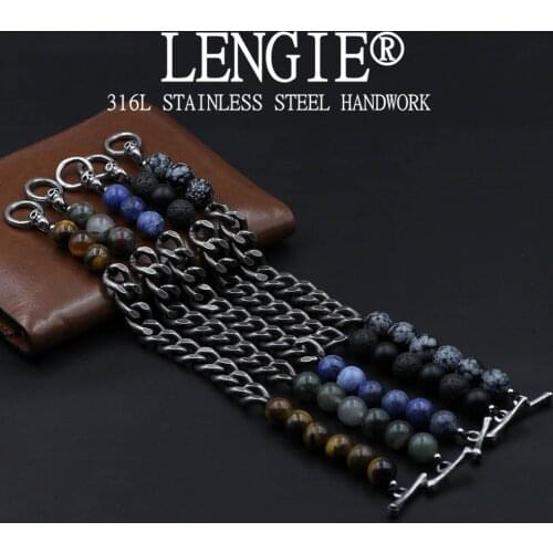 OT Clasp Retro Stainless Steel Chain Bracelet 10MM Natural Stone Tiger Eye Beaded Bracelet For Men Women Jewelry Gifts