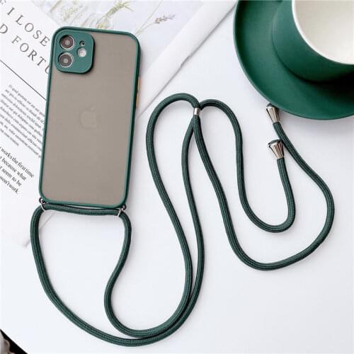 Matte Translucent Camera Protection Bumper Cases for iPhone 12 Mini 11 Pro Max Hanging Rope Lanyard Strap Soft Skin Touch Cover