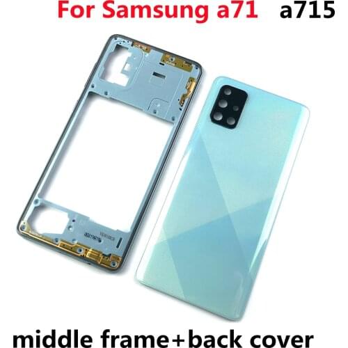 For Samsung Galaxy A71 2020 A715 A715F Housing Middle Frame Cover+Battery Back Cover Rear Cover+Camera Lens Cover+Logo