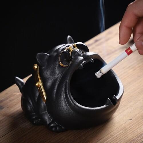 Black Ceramic Ashtray Cute Cartoon Evil Dog Creative Personality Fashion Windproof Large Living Room Household Trend Ashtray