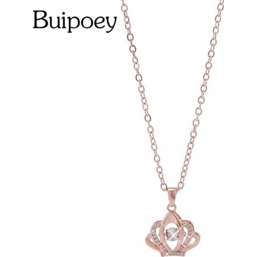 Dropshipping Stainless Steel Rose Gold Crown Pendant Necklace For Women Original Crystal Charm Necklace Girls Collar Lover Gift