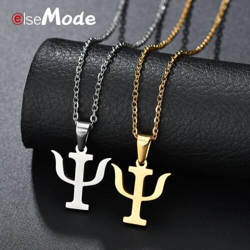 ELSEMODE Simple PSI Symbol Letter Pendants Necklaces Never Fade Gold 316L Stainless Steel Psychology Necklaces for Women Jewelry