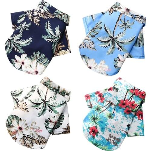 Hawaii Style Printed Pet Clothes Cat Tshirt Coconut Tree Pineapple Pattern Short Sleeve Cat Vest Shirt For Small Dogs Bichon XXL