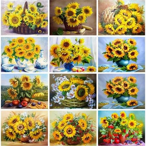 HUACAN Diamond Painting New Sunflower Pictures Of Rhinestones 5D DIY Diamond Embroidery Cross Stitch Flower Mosaic Handmade Gift