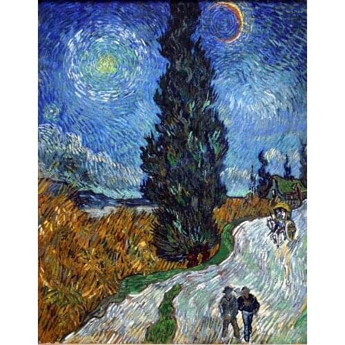 Road with Cypress and Star by Vincent Van Gogh Oil Painting Reproduction on Canvas Wall Art Home Decor Hand Painted Unframed