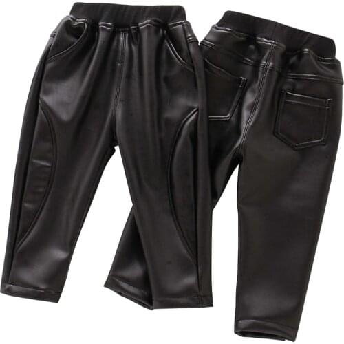 Leather Pants For Boys Solid Color Girls Trousers Mid Wiat Childrens Pants Spring Autumn Toddler Clothes Girl