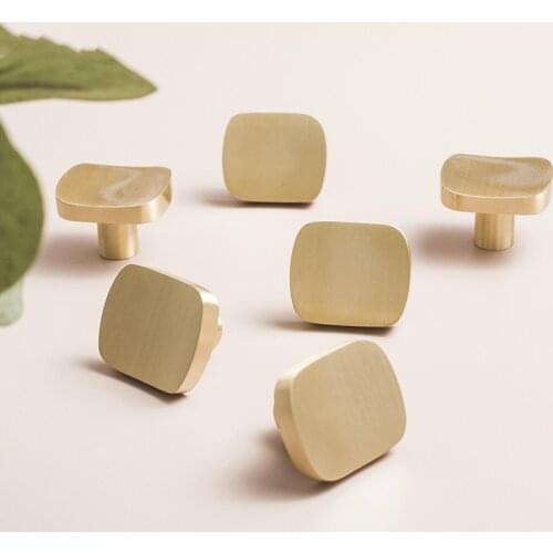 LKL Nordic Simple Light Luxury Brass Handle Drawer Cabinet Wardrobe Door Pure Copper Gold Single Hole Square Small Knobs