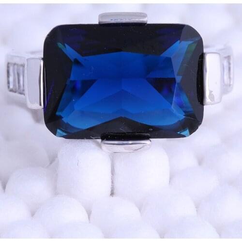 Love Monologue Noble Rectangle Blue Cubic Zirconia Silver Color Rings Free Jewelry Bag J0601