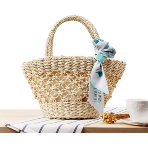 Europe and the United States wind small hand woven beach bag hollow scarves small fresh straw bag holiday leisure bag