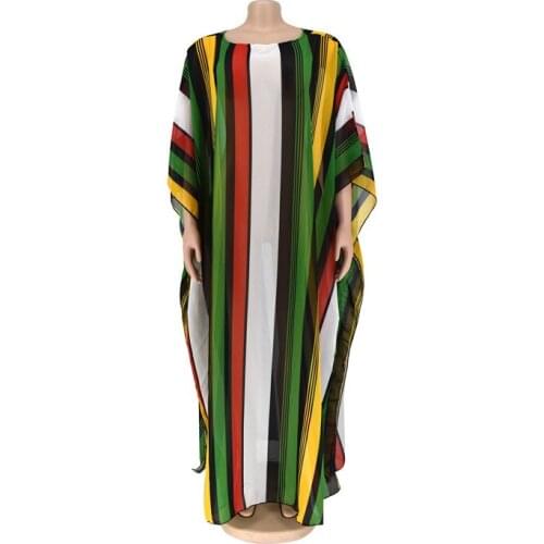Islamic Clothing Dubai Abaya Muslim Dress Women Bangladesh Evening Dresses Stripe Chiffon Long Dress Plus Size African Costume