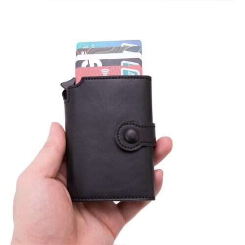 2020 New Men RFID Credit Card Holder High Quality Metal Aluminum Auto Pop-up RFID Blocking ID Card Case Black Wallet Coin Purse