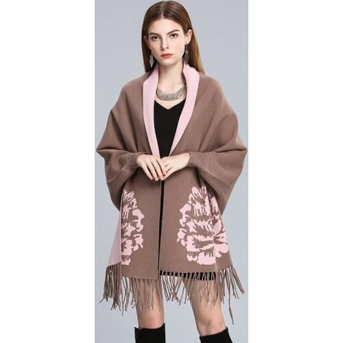Brand New design Bats sleeves Poncho scarf winter warm cashmere Cape tassel Blanket wrapped scarf shawl Women knitting Cardigan