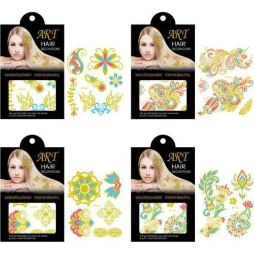 Wholesale 200pcs New Retro Metallic Temporary Tattoo Unique Bronzing Creative Shiny Tattoo Sticker Flash Hair Tattoo Strip Decal