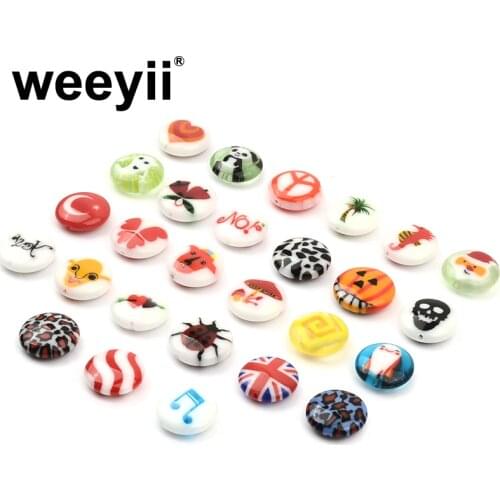 Flat Round Glass Beads Charm Pattern Spacer Loose Beads For Jewelry Making DIY Bracelet Earrings Accessories