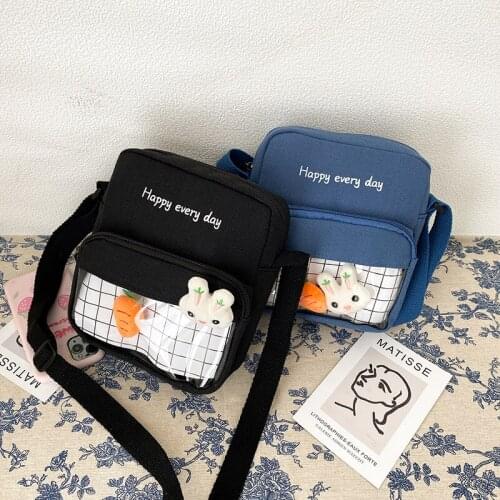 Plush doll canvas bag shoulder messenger bag female bag trendy fashion children diagonal small school bag 3 colors