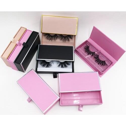 Empty Rectangle Slide Drawer Lash Box Glitter Pink Eyelashes Box for Natural 25mm Wispy Eyelashes