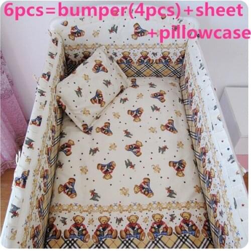 Discount! 6pcs Crib Bedding Infant Bedding Set Baby Bedding Set for Newborn Designer ,include(bumper+sheet+pillowcase)