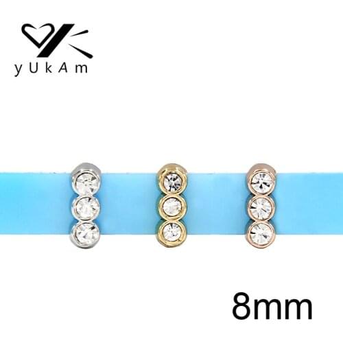 YUKAM Jewelry Slider Crystal Pave Geo Bar Slide Charms Keeper for 8MM Stainless Steel Mesh Wristband Bracelet Accessories Making