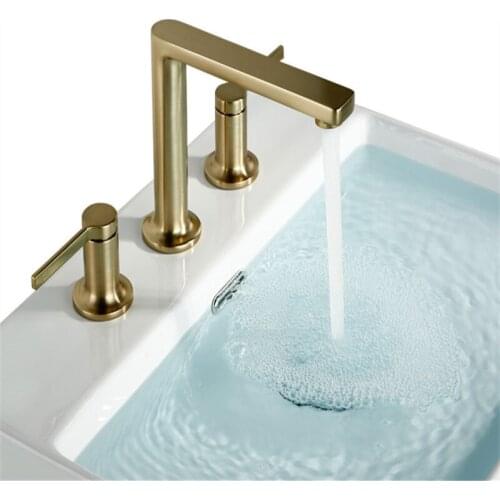 Bathroom Basin Faucet Total Brass Sink Mixer Tap Hot & Cold Bathroom Crane Deck Mounted Widespread Brushed Gold Faucet Torneira