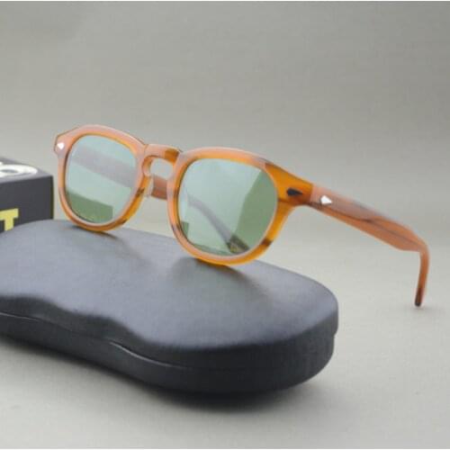 Johnny Depp Sunglasses Men Woman Brand Designer Vintage Acetate Glasses Frame Driving Polarized Sun Glasses Green Lens With Box