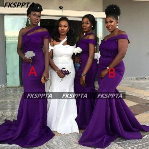 Dark Purple 2021 Mermaid African Bridesmaid Dresses Two Styles Off The Shoulder Corset Beads Satin Maid Of Honor Party Gowns