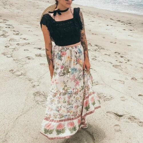 Happie Queens Vintage women floral peacock printed High Elastic Waist beach Bohemian skirt ladies Maxi A-Line Boho skirt