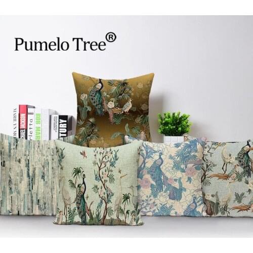 Vintage Flower Cushion Covers Retro Flamingo Home Decoration Pillows Case Sofa Pillow Cases Jungle Plant Bird Cushions Cover