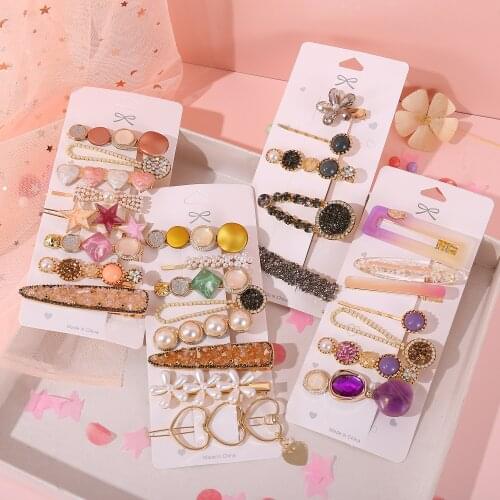 Handmade Pearls Hair Clips Pin For Women Fashion Geometric Flower Barrettes Headwear Girls Sweet Top Clip Crystal Accessorie