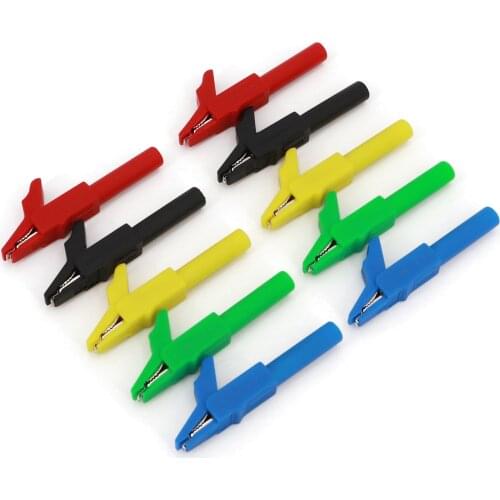 10Pcs 5 Colors Brass 56mm Insulated Electrical Test Alligator Clip With 4mm Banana Jack