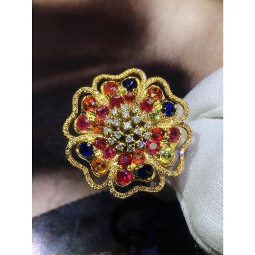 Fine Jewelry Pure 18K Yellow Gold Real 100% Natural Red Ruby Sapphire 5.3ct Diamonds Jewelry Females Rings for Women Fine Ring