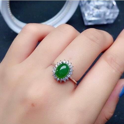 100% Natural Jade Ring for Office Woman 7mm*9mm Green Jade Silver Ring Solid 925 Silver Jasper Jewelry Gift for Woman