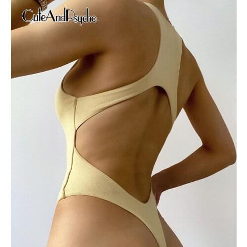 Backless Hollow Out Solid Skinny Bodysuits Women Solid Sexy Sleeveless Jumpsuits Clubwear Summer Bodycon Outfits Cuteandpsycho