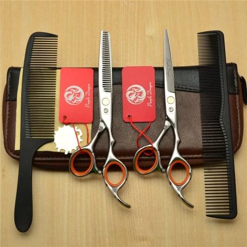 1009Z 4Pcs 5.5''/ 6.0'' Purple Dragon TOPPEST Hairdressing Scissors Silvery Cutting Scissors Thinning Shears Hair Scissors Suit