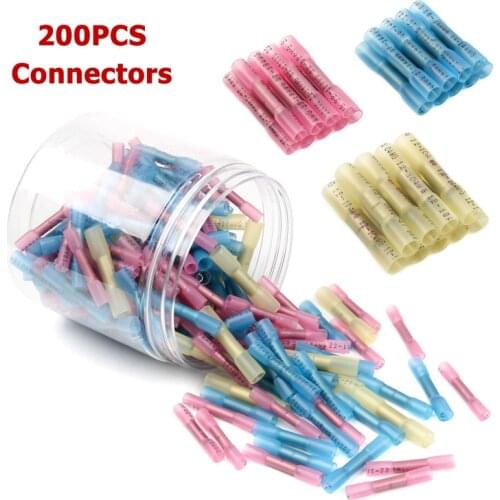 200PCS Heat Shrink Butt Connectors Waterproof Seal Electrical Wire Connector Splice Cable Crimp Terminals AWG 22-10