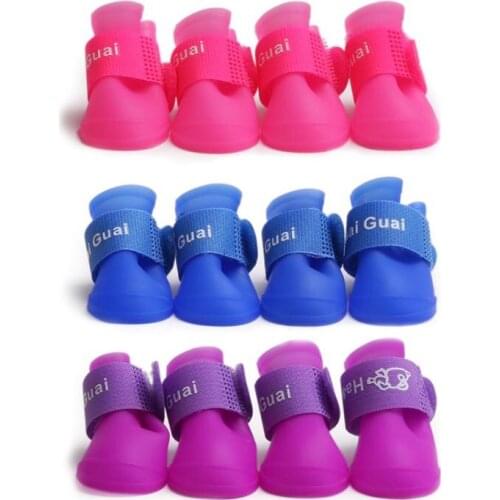 4pcs/set Pet Dog Rain Shoes Anti Slip Waterproof Dog Rain Shoes for Small Dogs 8 Colors Rubber Boots for Four Seasons 10A