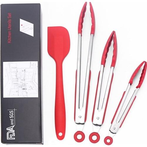 3pcs/set Stainless Steel Kitchen Food Tong Silicone Food Tongs Steak Roast Bread Food Clips