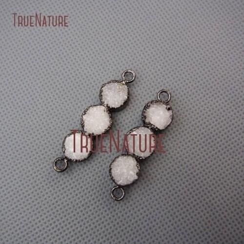 5Pcs Three Gun Black Plated Round Shape Connector Druzy Crystal Double Bail Pendant Clearance 35x10mm PC237