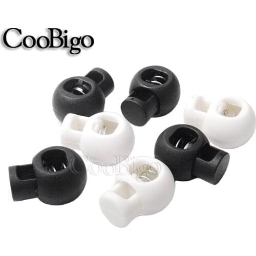 50pcs Plastic Black / White Ball Round Cord Lock Spring Stop Toggle Stopper Clip For Sportswear Clothing Shoes Rope Bag Parts