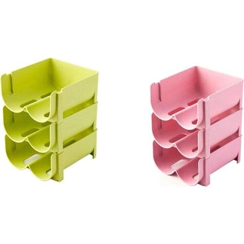 6Pcs Refrigerator Organizer,3-Layers Rack Storage Shelf,For Can Beer,Wine Bottle,Fridge Organizer Shelves,Pink & Green