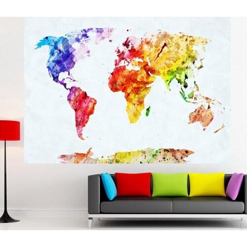 Watercolor Wall Graffiti World Map Canvas Art Prints 3 Panels Abstract World Map Wall Paintings Modular Pictures For Living Room