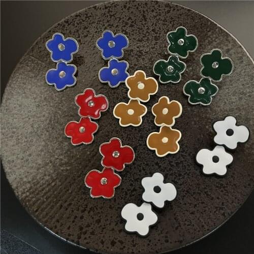 AOMU 2021 New Korea Vintage Colorful Metal Enamel Flower Earring Smooth Irregular Geometric Long Drop Earrings for Women Jewelry