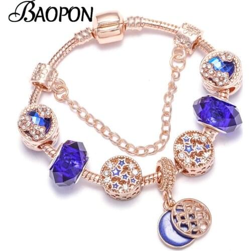 BAOPON Silver Plated Star Beads Charm Bracelets Fit Original DIY Brand Bracelets Bangles For Women Christmas Jewelry Pulsera