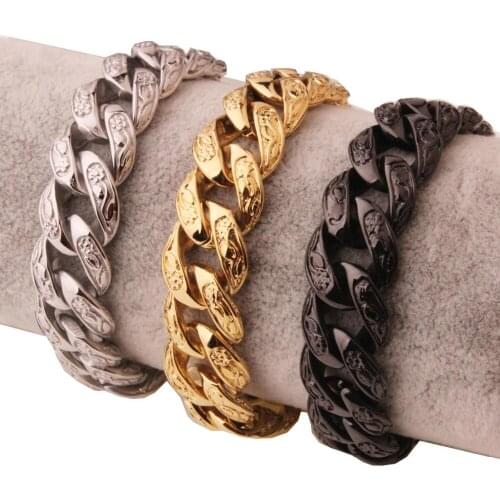 Hot Sale Men Womens Black Gold Slvercolor 316L Stainless Steel Curb Cuban Link Chain Bracelet Jewelry Gift