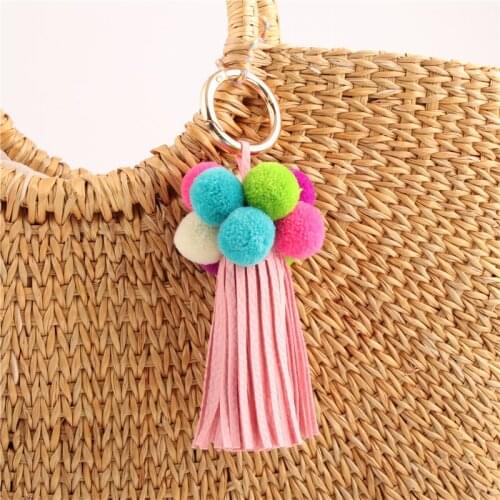 1pc Tassel Keychains Pompom Keyring Charms For Women Trendy Bag Hanging Colorful Jewelry E033