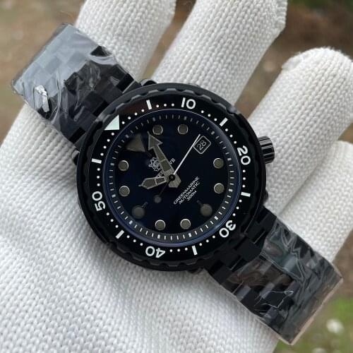 STEELDIVE PVD Black Stainless Steel Case Mechanical Automatic Men Watch NH35 300M Waterproof Diver Tuna Watches Men 2020