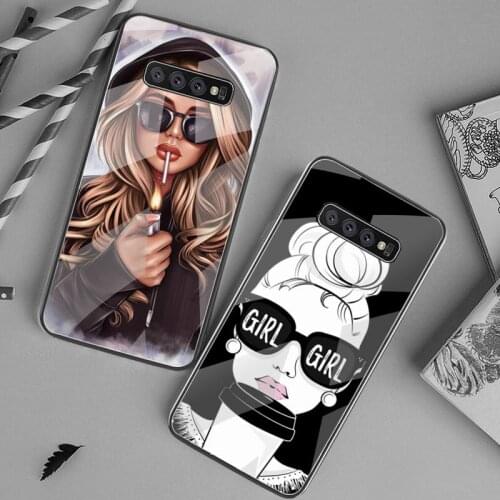 Fashion coffee smoking girl Phone Case Tempered Glass For Samsung S20 Plus S7 S8 S9 S10 Plus Note 8 9 10 Plus