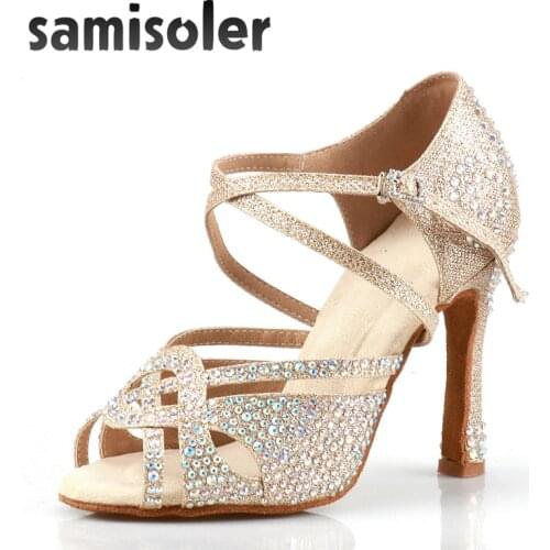 Dança, sapatos de dança, salsa, brilhantes, com strass, suave, sapatos de dança latina, para Salsa Dancing Shoes For Woman Tango