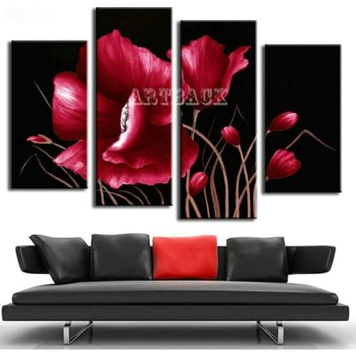 Red flowers 4pcs / set 5D diamond embroidery 3d diy diamond painting full square drill rhinestone mosaic painting home decor